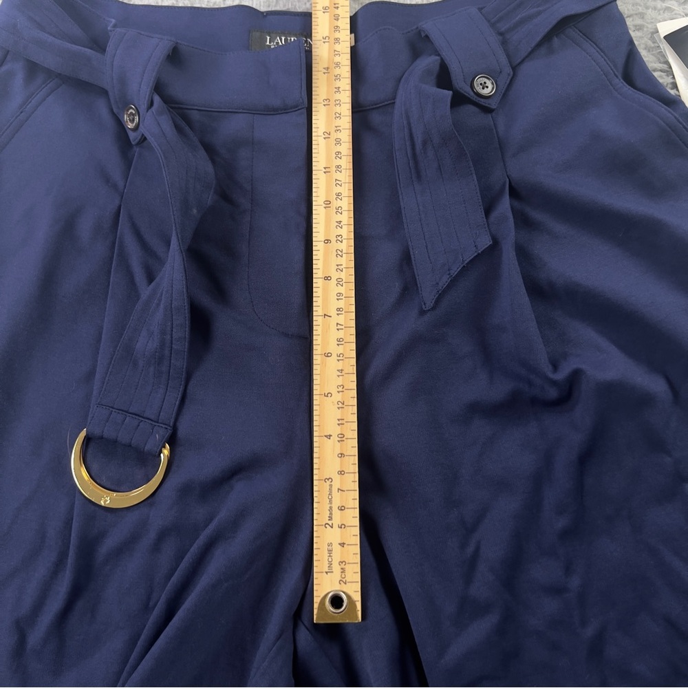 Lauren Ralph Lauren Pants Womens XL Blue Belted Pleated Ponte Cropped Wide Leg - Picture 8 of 12